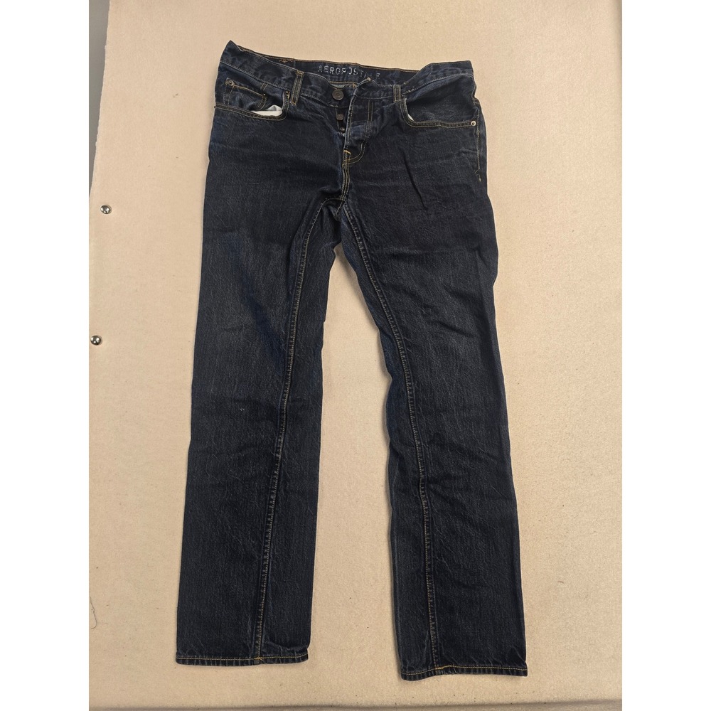 Aeropostale Mens Dark Wash Straight Leg Denim‎ Jeans 33x32 Button Fly Cotton